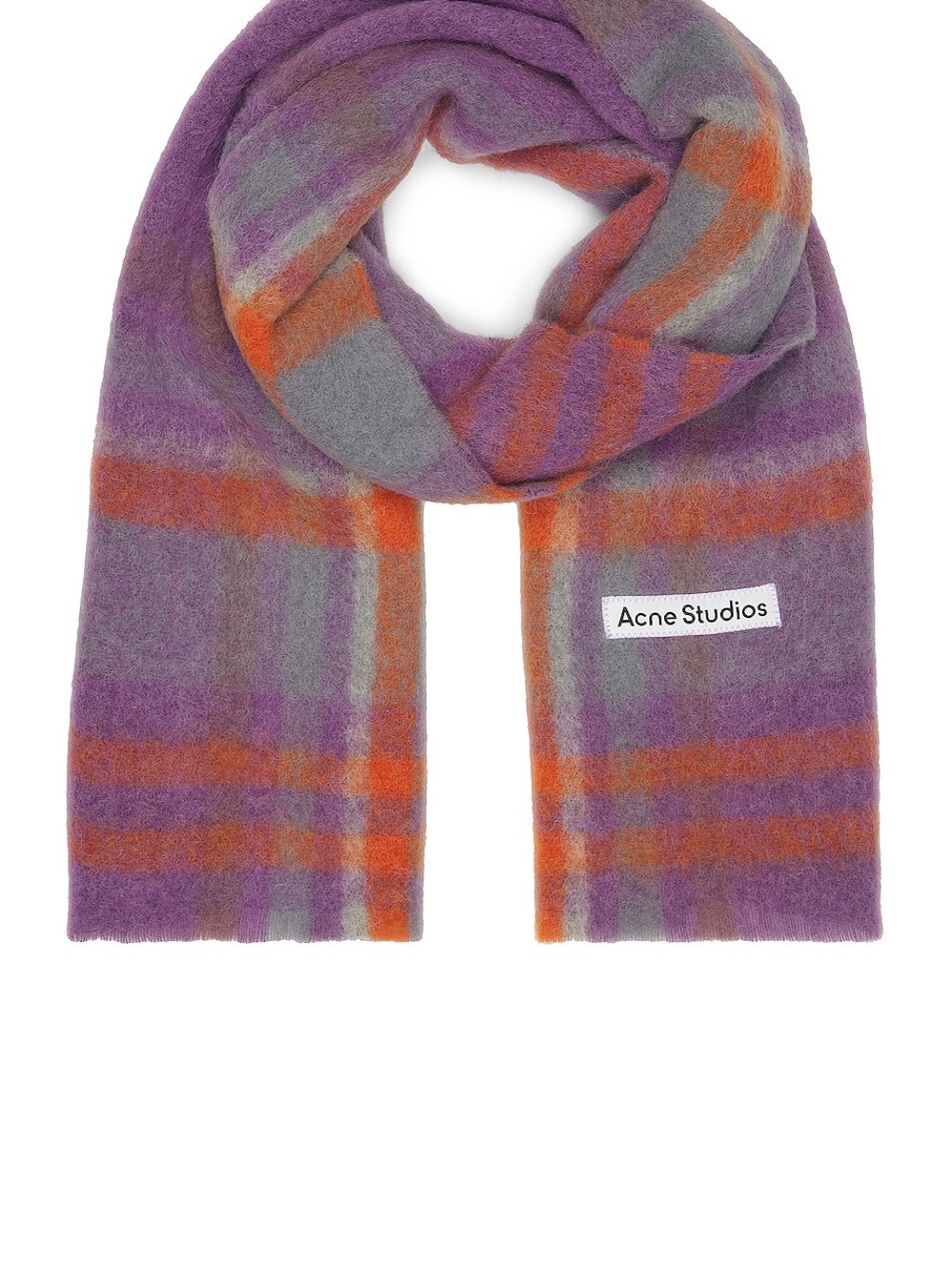Acne Studios Vanna Alpaca Purple Gray Orange Plaid Scarf